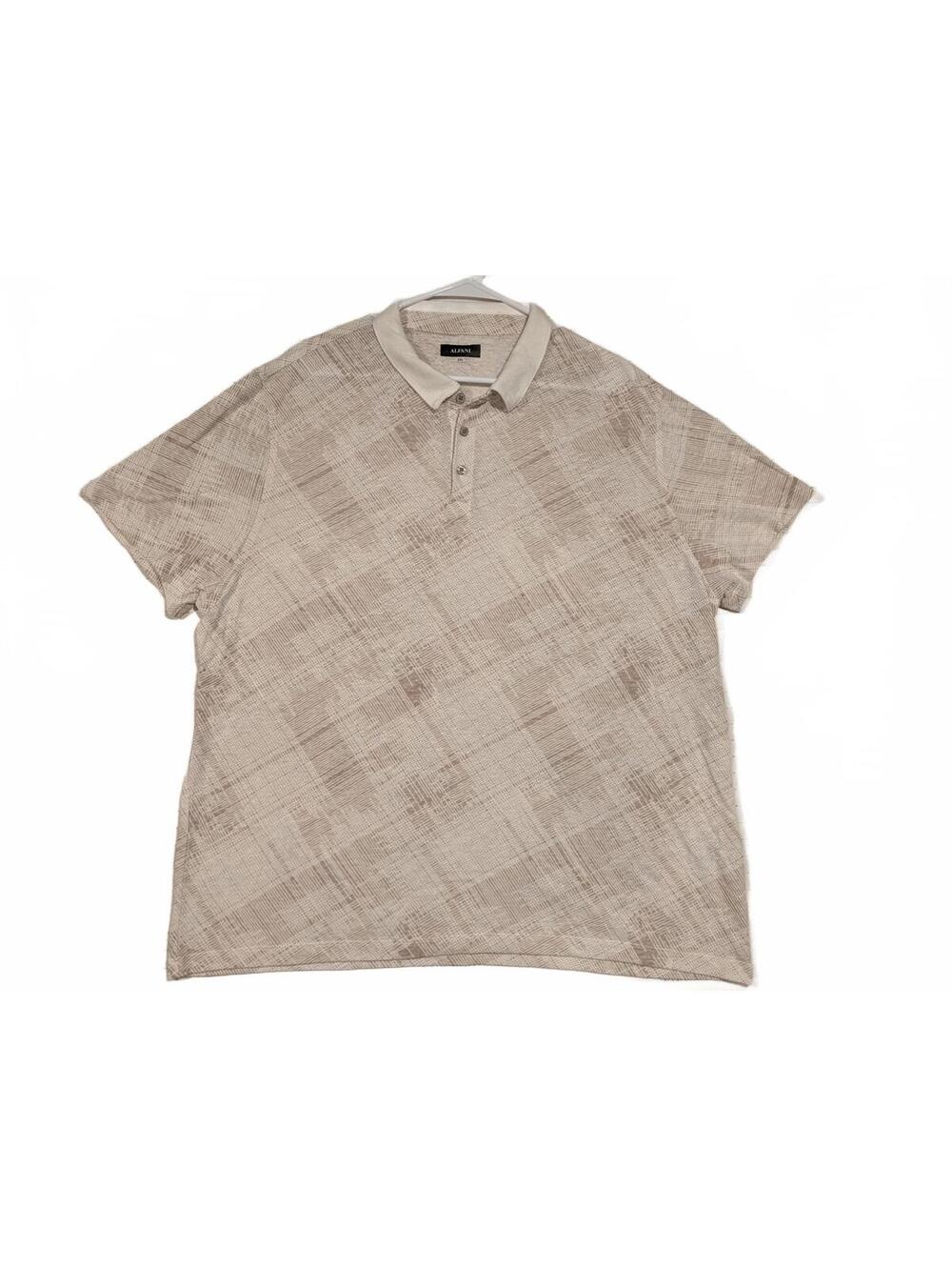 Alfani Linen Blend Textured Print Polo Shirt Beige Cream Casual Top Mens XXL